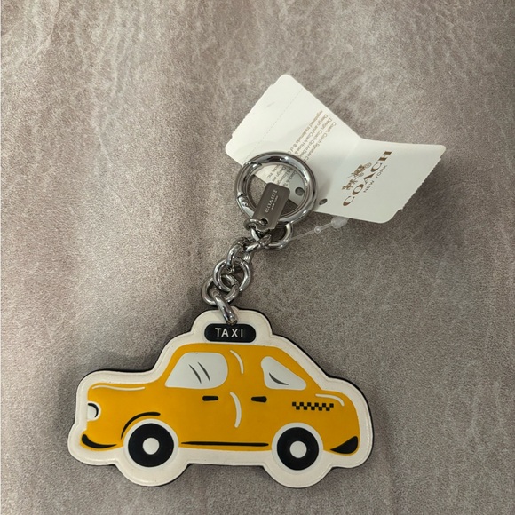 NWT COACH Taxi Cab Yellow/Black/White Leather Key Fob/Bag Charm/Keychain - Picture 1 of 5